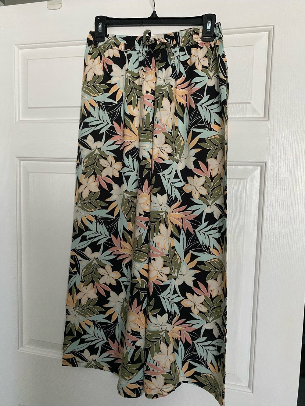 Volcom Black Tropical Print Maxi Skirt with Mint and Peach Accents